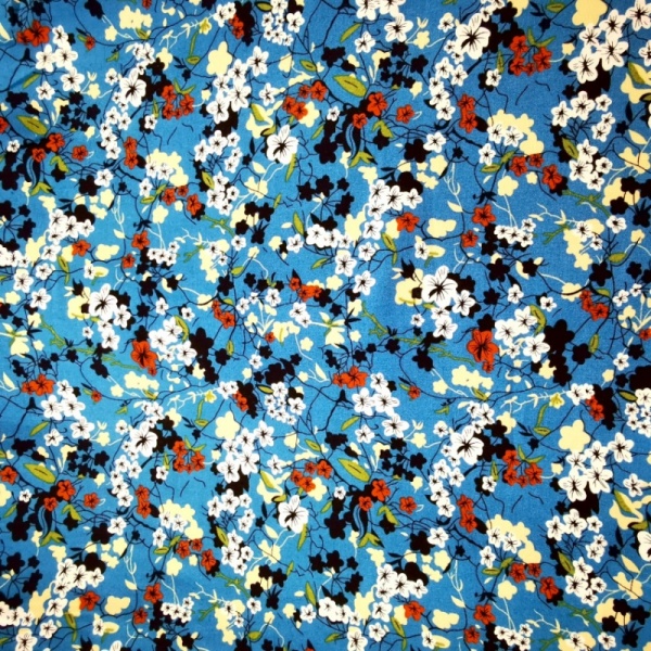 FLORAL PRINTED VISCOSE - Meadow Flowers on Turquoise